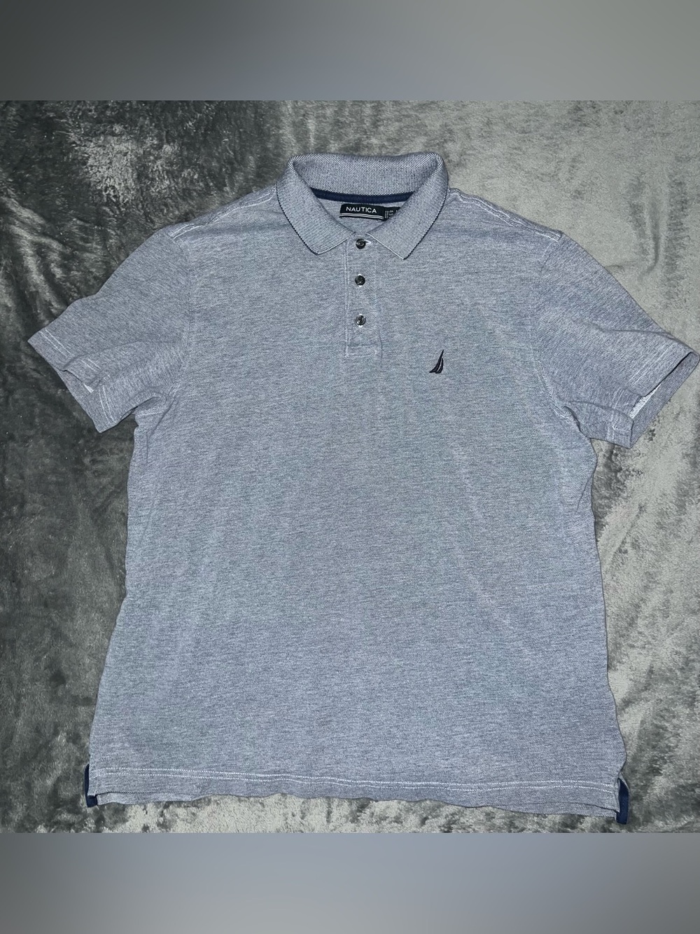 Nautica Men's Short Sleeve Blue Gray 1/4 Polo with Navy Sail Logo (Medium)